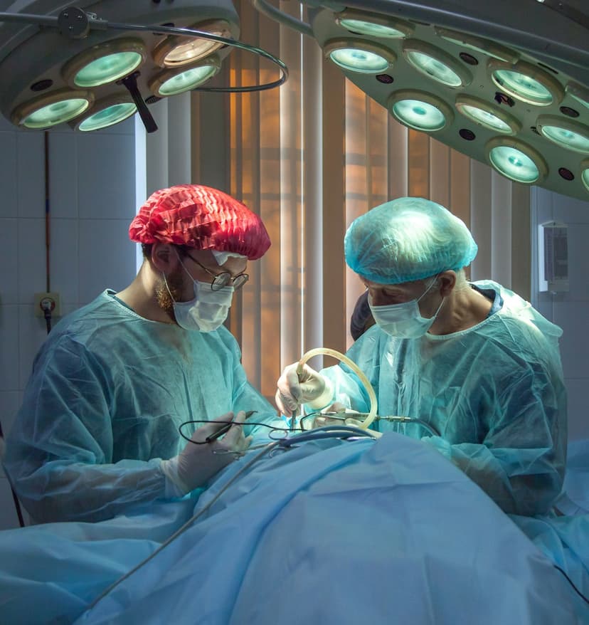 Surgeons working in an equipped operating room